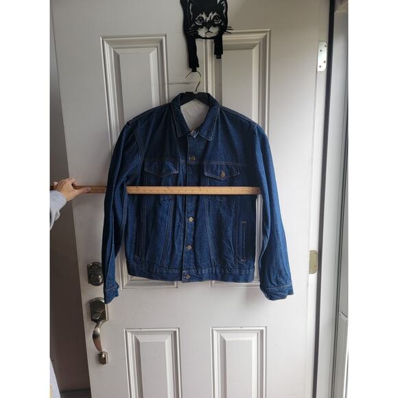 Vintage American Hero Dark Wash Denim Jacket Men Fish Embroidered READ - Picture 10 of 13